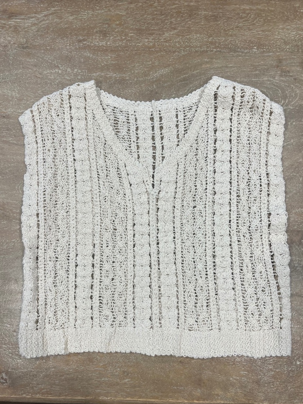 Cream Ivory Open Knit Crochet Sweater Sleeveless Boho Cottagecore Textured